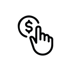 Simple line icon of a hand clicking a dollar coin