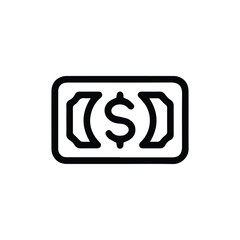 Simple black and white line drawing of a paper currency note with a dollar sign in the center