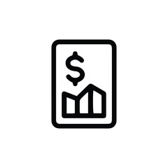 Simple black line drawing of a mobile phone displaying a graph with a dollar sign