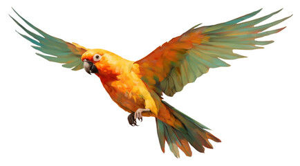 Fototapeta premium PNG Sunconure parrot flying painting animal bird.