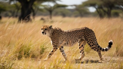Alone Cheetah walking in the grass wallpaper