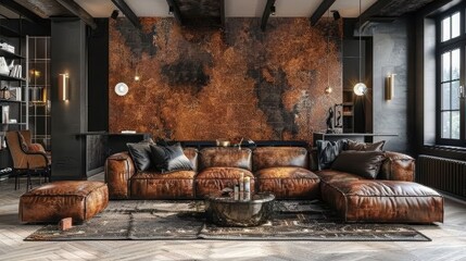 Living room interior in loft, industrial style