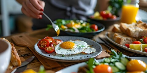 Image of person enjoying nutritious meal while practicing mindful eating for weight loss. Concept Mindful Eating, Nutritious Meal, Weight Loss, Healthy Lifestyle, Wellness