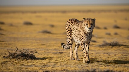 Alone Cheetah walking in the grass wallpaper
