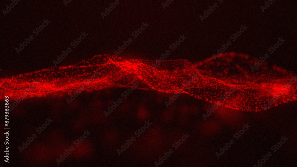 Poster digital waves of red particles create magical ripples. virtual reality cyberspace. creative soft bok