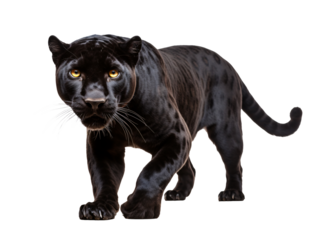 a black panther walking on a white background