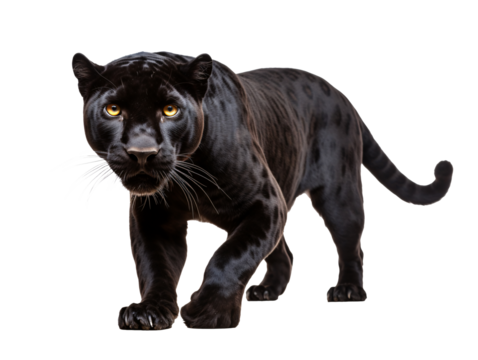 a black panther walking on a white background