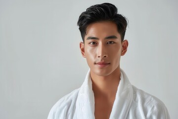 Fototapeta premium Beauty Asian male spa healthy skin, isolated on white background