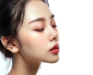 Fototapeta premium Beauty Asian model spa healthy skin, isolated on white background, radiates confidence and grace.
