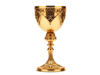 a gold cup with a design on it