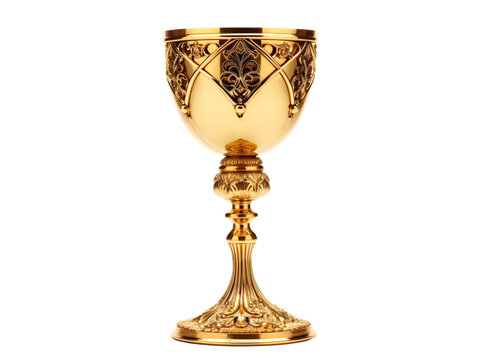 a gold cup with a design on it