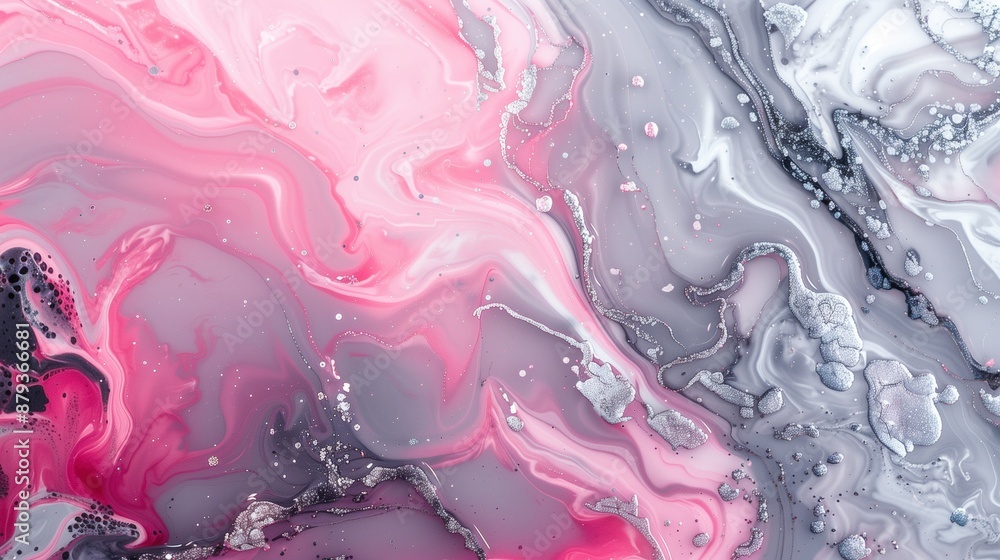 Poster abstract fluid texture in pink and silver gray tones background image. marbled patterns, flowing sha