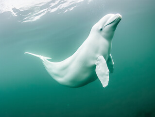 Beluga whale swimming, under the sea.