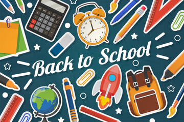 Back to school vector banner with school items and elements. Vector illustration banner.