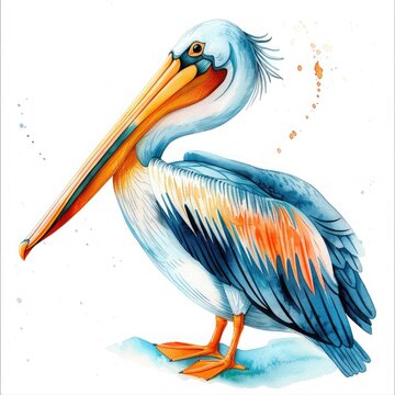 recommend clip art: Colorful watercolor illustration of a pelican with intricate details, perfect for nature-themed art and decor.