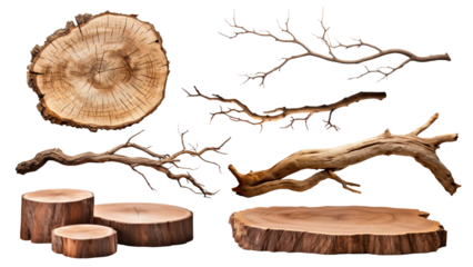 Tree trunk & stick png element set, transparent background