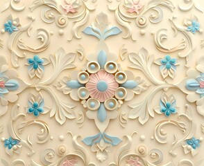 3d pastel color vintage arabesque pattern on beige background 