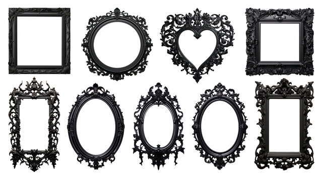 Gothic black frame png element set, transparent background