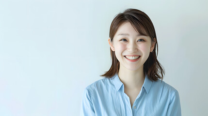 20代の日本人女性が襟付きシャツを着ているポートレート