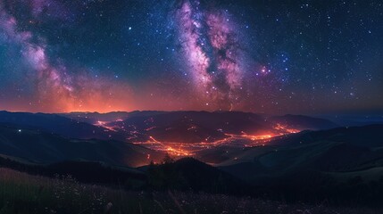 Naklejka premium Milky Way Over Mountainous Landscape