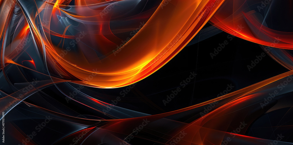Poster abstract background of moving black and orange lines in the form of waves. energetic and intense vis