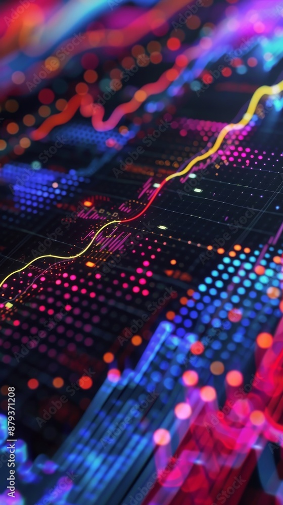 Poster abstract image showing a futuristic chart with glowing lines and dots, representing financial data a