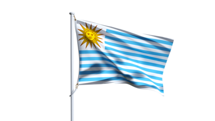 Waving flag of uruguay isolated on transparent background.