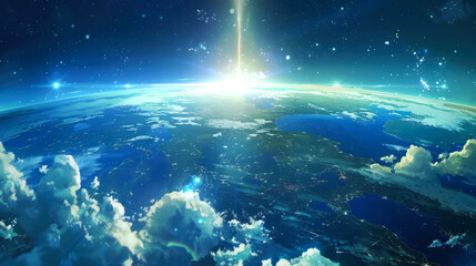 Fototapeta premium horizon nebula and comet in space style anime