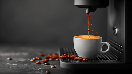Coffee Espresso Pouring from Coffee Machine
