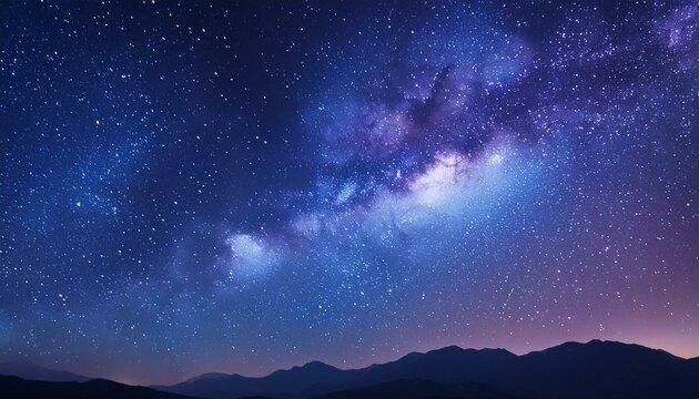 Paisaje del espacio con galaxias azule y moradas, estrellas y constalciones