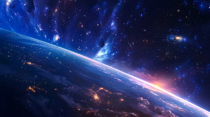 Obraz premium horizon nebula and comet in space style anime