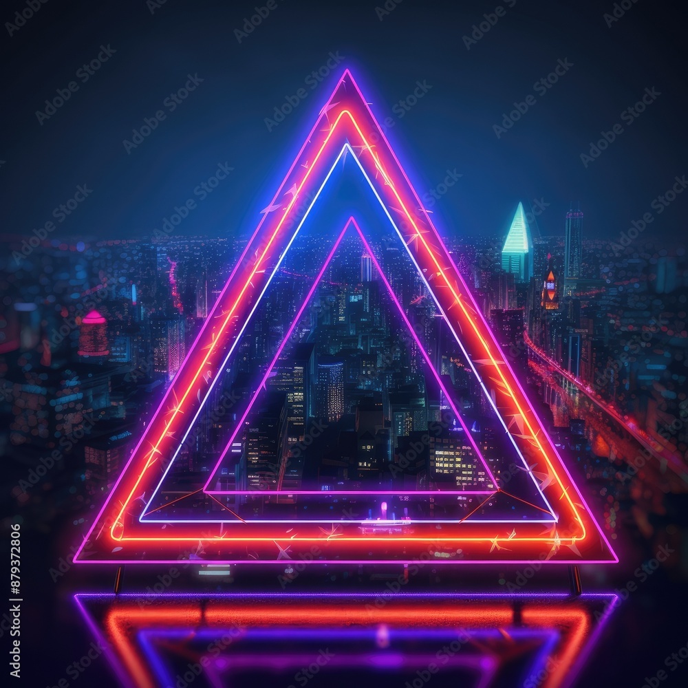 Poster abstract picture of beautiful geometric shape portal with digital style neon light reflecting set ag