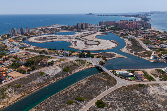 Aerial view of La Manga del Mar Menor, Region of Murcia, Spain