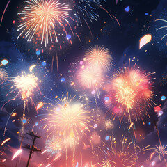 Naklejka premium Beautiful summer fireworks.