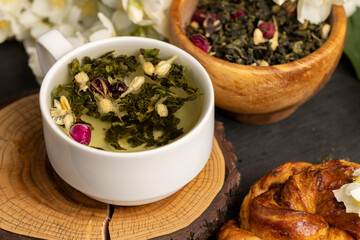 fresh green tea with the aroma and flowers of white jasmine