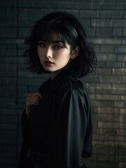 Naklejka premium An illustration of a fascinating woman in black standing in a seductive position