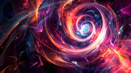 Obraz premium Abstract digital art with swirling colors, geometric shapes, and light effects, perfect for tech and creative themes.