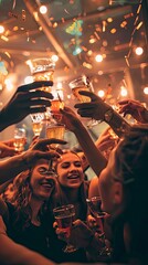 Obraz premium grupo de amigos toda la noche bebiendo, botella, alcohol, fiesta, juventud, generative ai