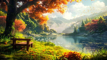 landscape in autumn style anime