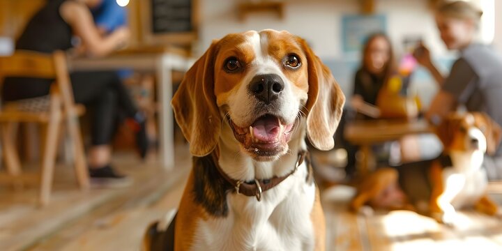 Bley a playful beagle at a doggy daycare brings joy and energy. Concept Dog Photography, Playful Pets, Joyful Moments, Canine Companionship, Doggy Daycare