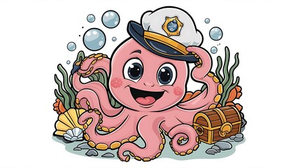 Cute Octopus Cartoon Vector Icon Illustration