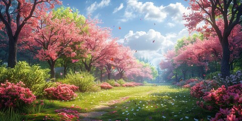 Obraz premium A bright spring garden filled with bright flowers and the rejuvenating energy of nature