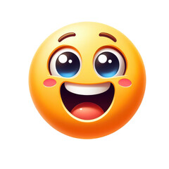 Happy emoji face with wide eyes and open mouth isolated on white background

