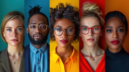 A creatively arranged collage of diverse business professionals in vibrant, dynamic poses.