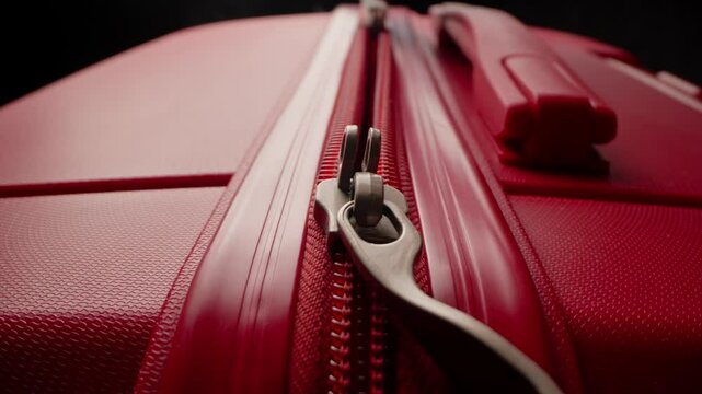 Unpacking suitcase by unzipping travel luggage baggage suitcase. Open baggage zip. Getting ready for road trip. Travel concept. Preparing luggage for vacation trip. Close-up in 4K, UHD