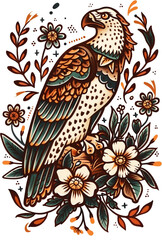 Fototapeta premium Wood Block Print Style Birds | Falcon Hawk Eagle |