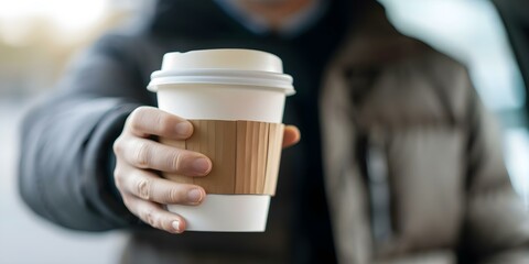 Driver receives coffee in drivethru from staff at fast food restaurant. Concept Drive-thru, Fast food, Coffee, Customer service, Convenience