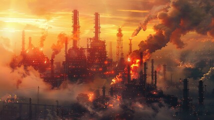 Fototapeta premium Oil Refinery in Flames