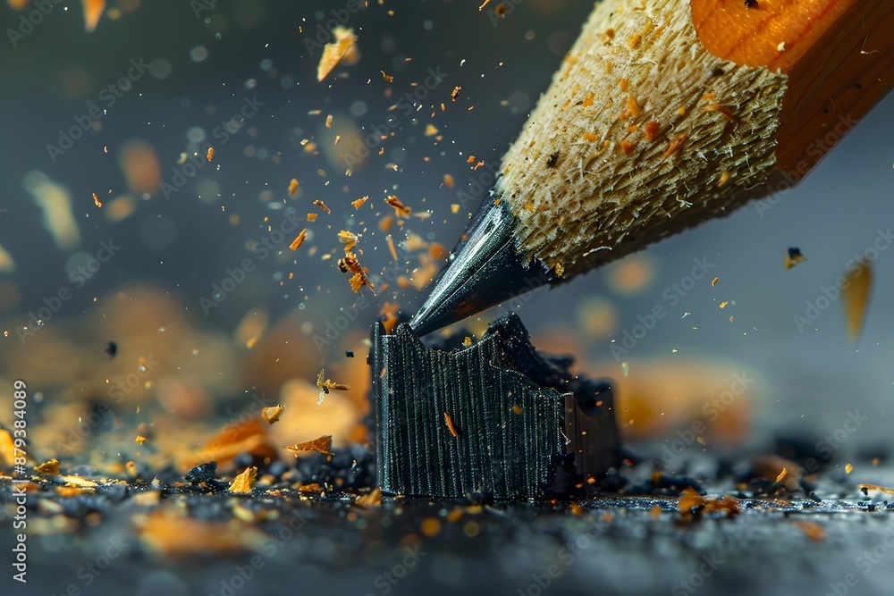 Poster close-up of a sharpened pencil tip with shavings