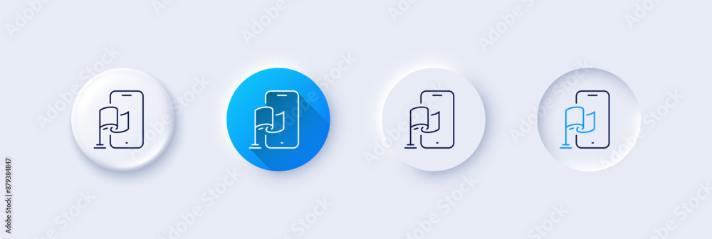 Poster location app line icon. neumorphic, blue gradient, 3d pin buttons. goal destination sign. flag point